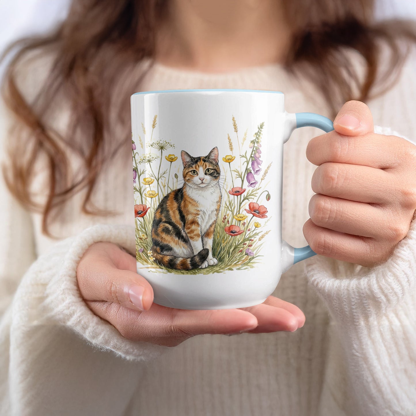 Adorable Cat Among Wildflowers Coffee Mug Product