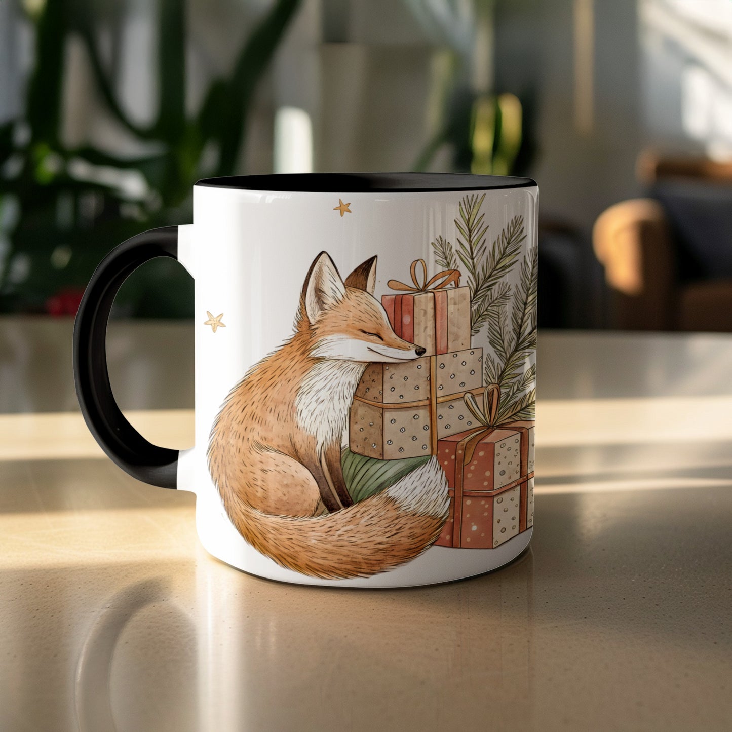 Cute Sleeping Fox with Holiday Gifts Mug