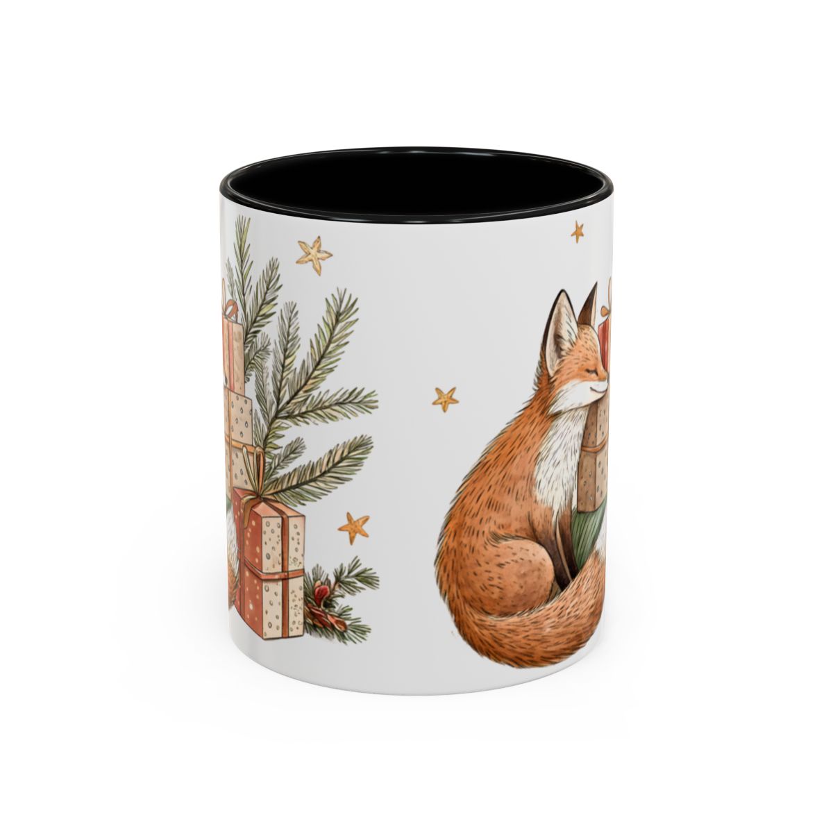 Cute Festive Fox with Presents Illustration Mug