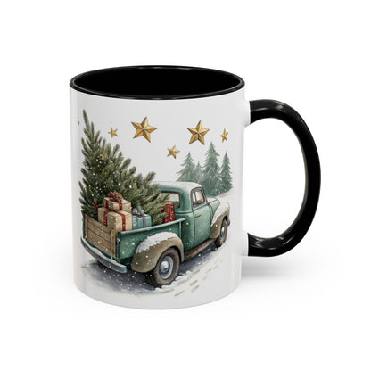 Festive Vintage Truck with Christmas Tree and Stars Mug