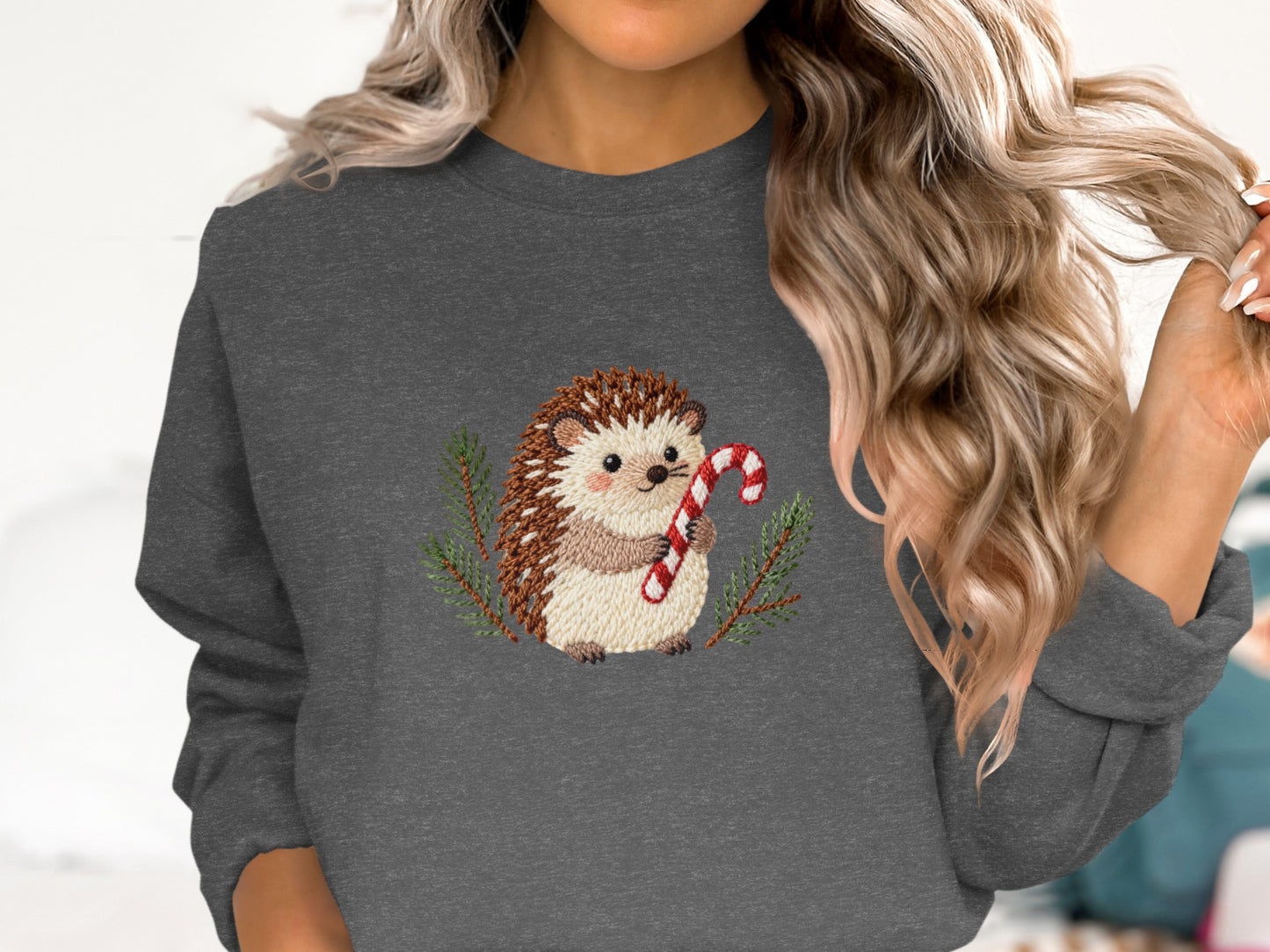 Cute Hedgehog with Candy Cane Holiday Sweater