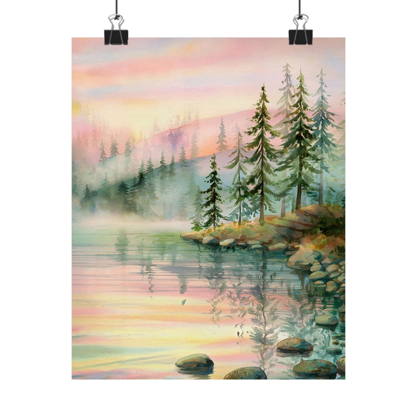 Mountain Lake With Pines Poster