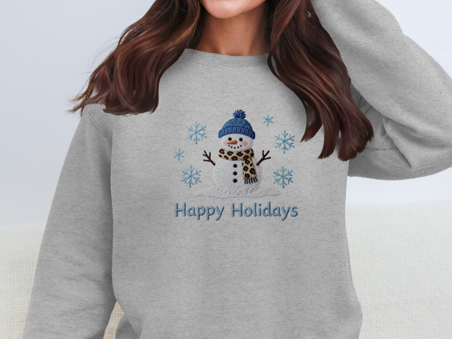 Happy Holidays Sweatshirt with Festive Snowman Design