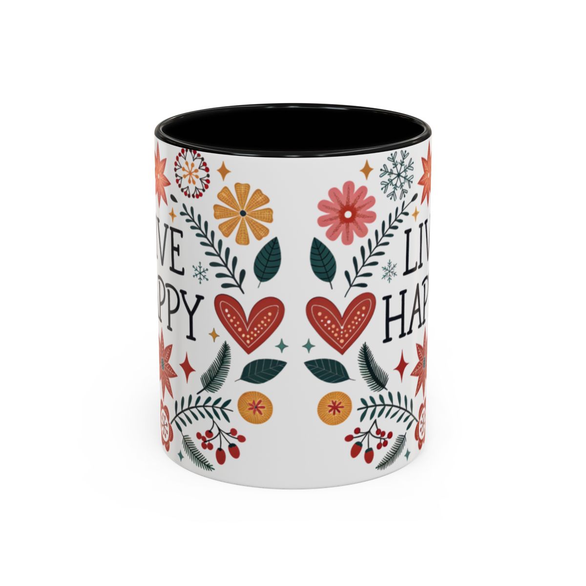 Live Happy Live Happy Floral Pattern Mug