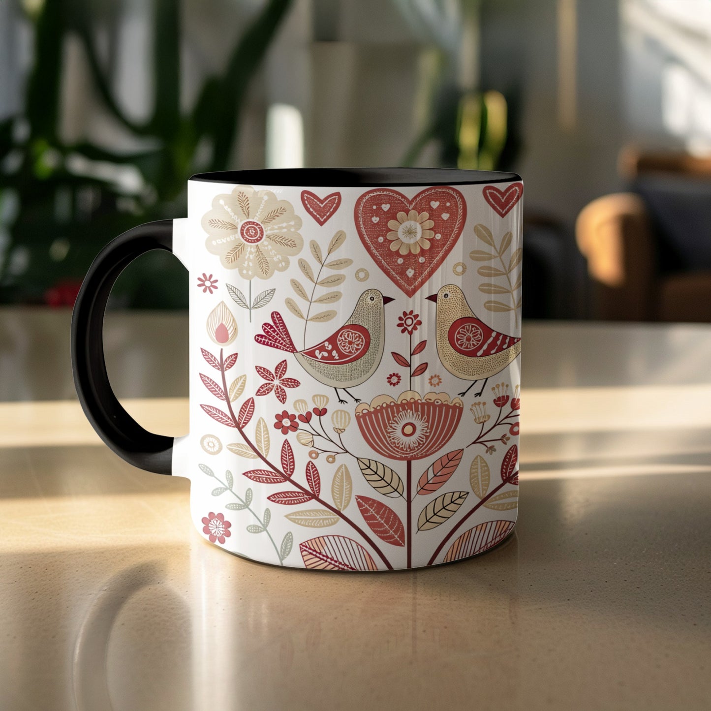 Charming Birds and Flowers Art Design Mug