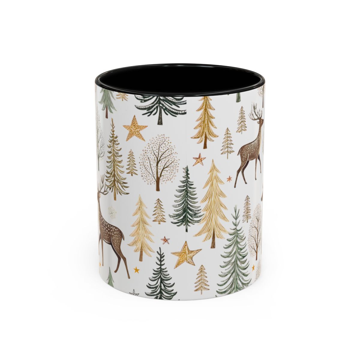 Festive Evergreen Woodland Scene with Reindeer Mug