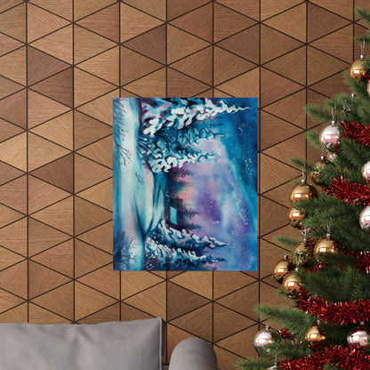 Winter Cabin Watercolor Poster