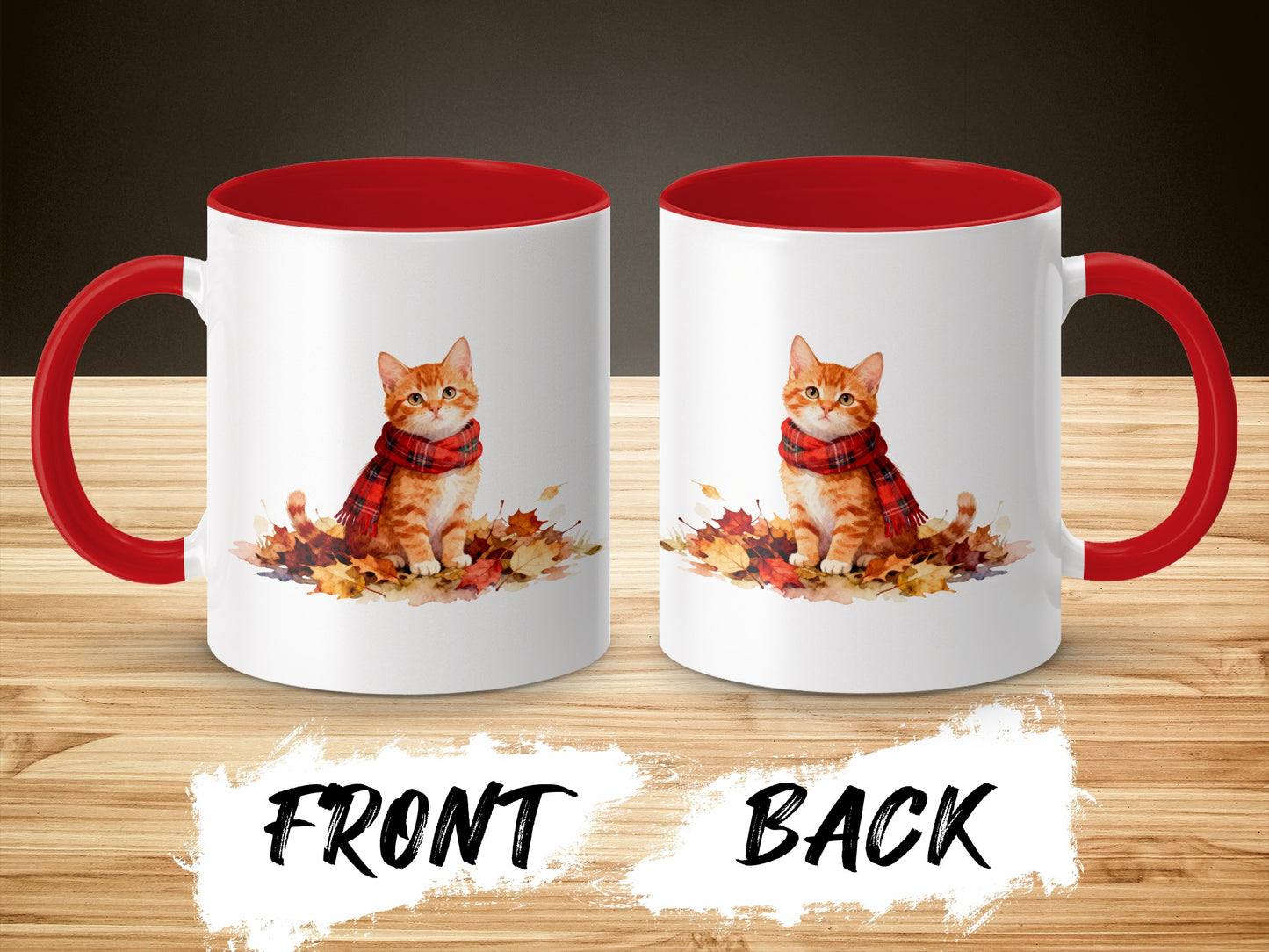 Cute Orange Cat with Autumn Leaves Design Mug product