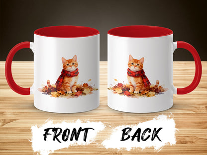 Cute Orange Cat with Autumn Leaves Design Mug product