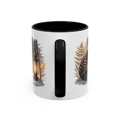 Lantern and Ferns Design Black Handle Mug