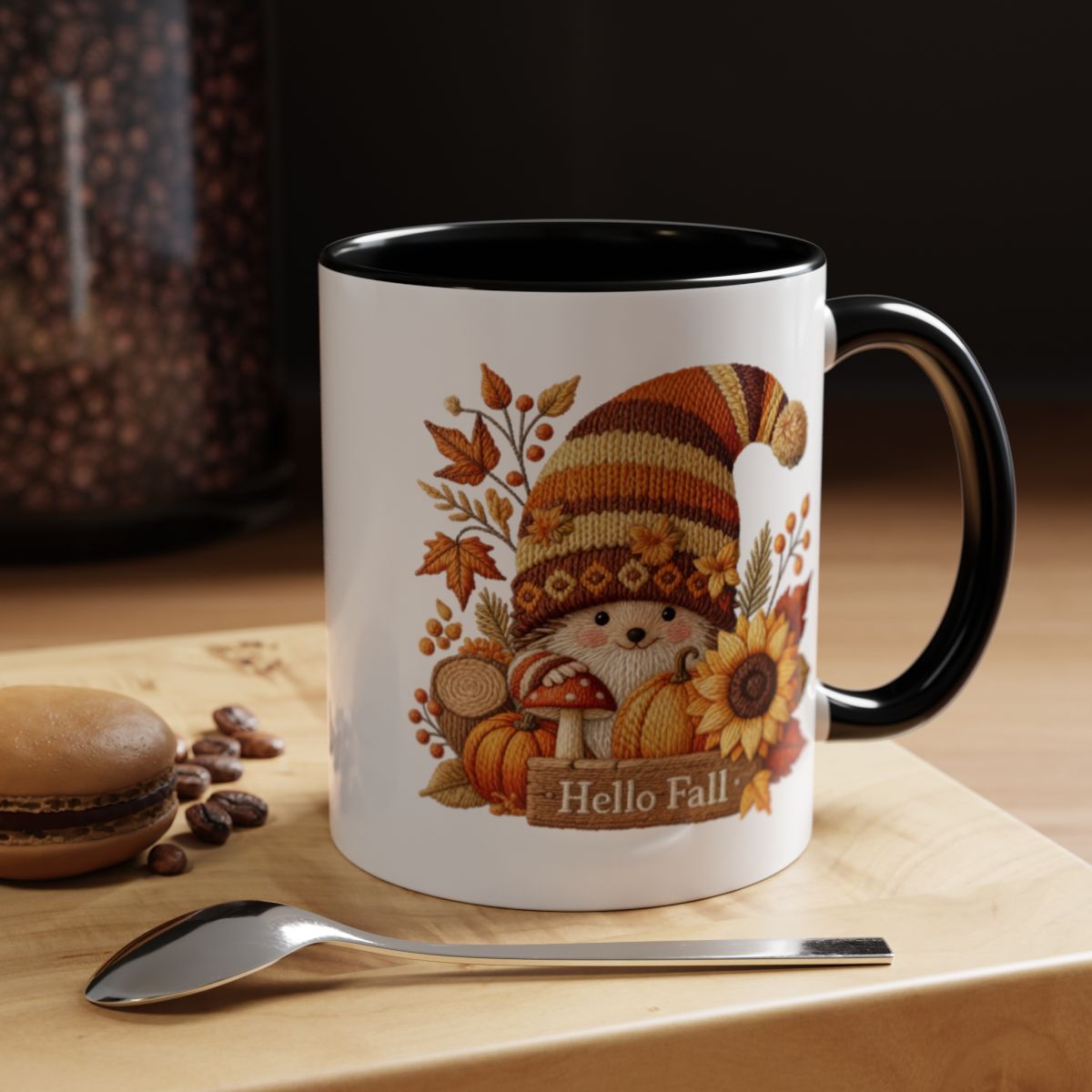 Autumn Gnome and Pumpkin Design Coffee Mug