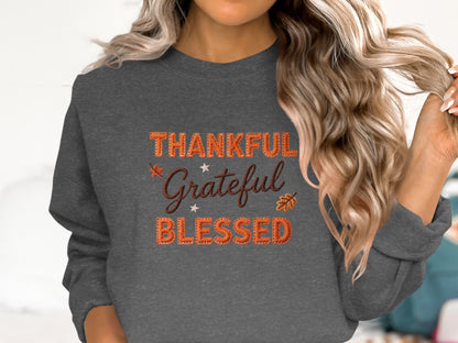 Thankful Grateful Blessed Statement Long Sleeve Shirt