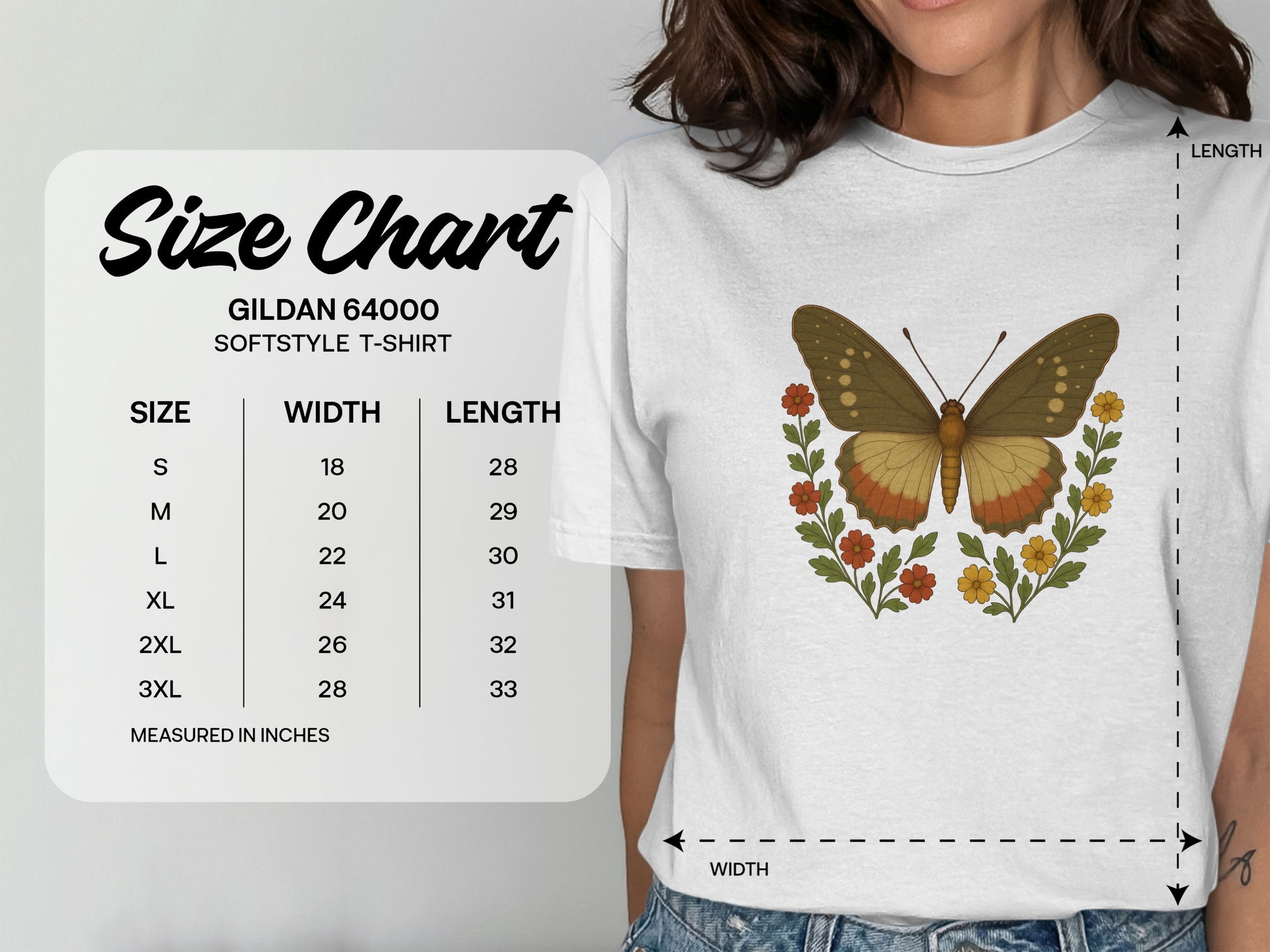 Butterfly and Floral Print Softstyle T-Shirt