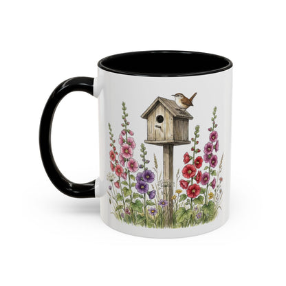 Colorful Birdhouse and Flowers Design Coffee Mug