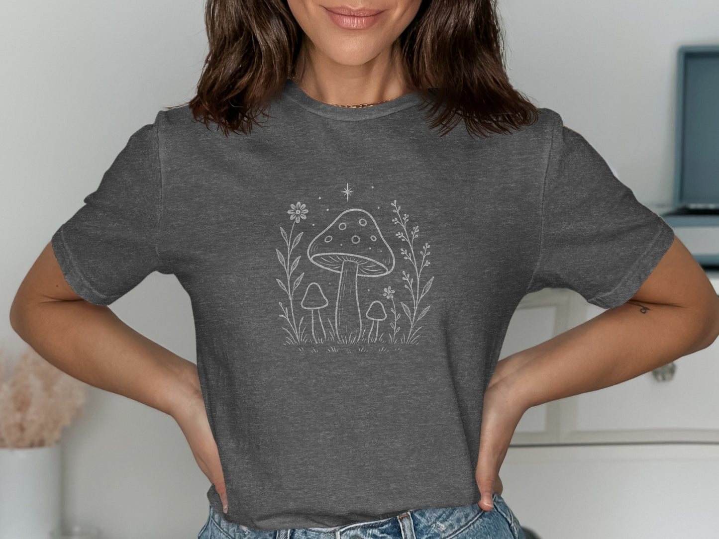 Whimsical Mushroom and Flowers Graphic Tee product type