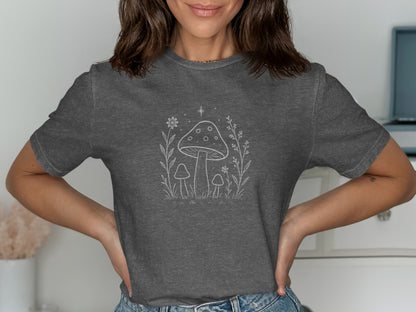 Whimsical Mushroom and Flowers Graphic Tee product type