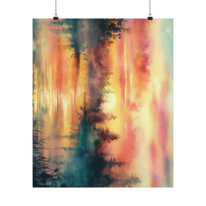 Dreamy Woodland Pond Sunset Poster