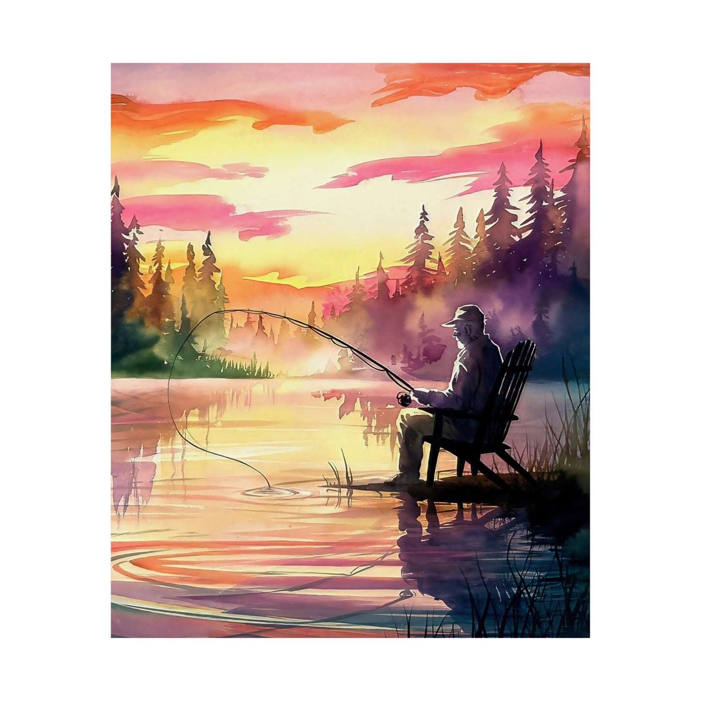 Man Fishing At Sunset Poster