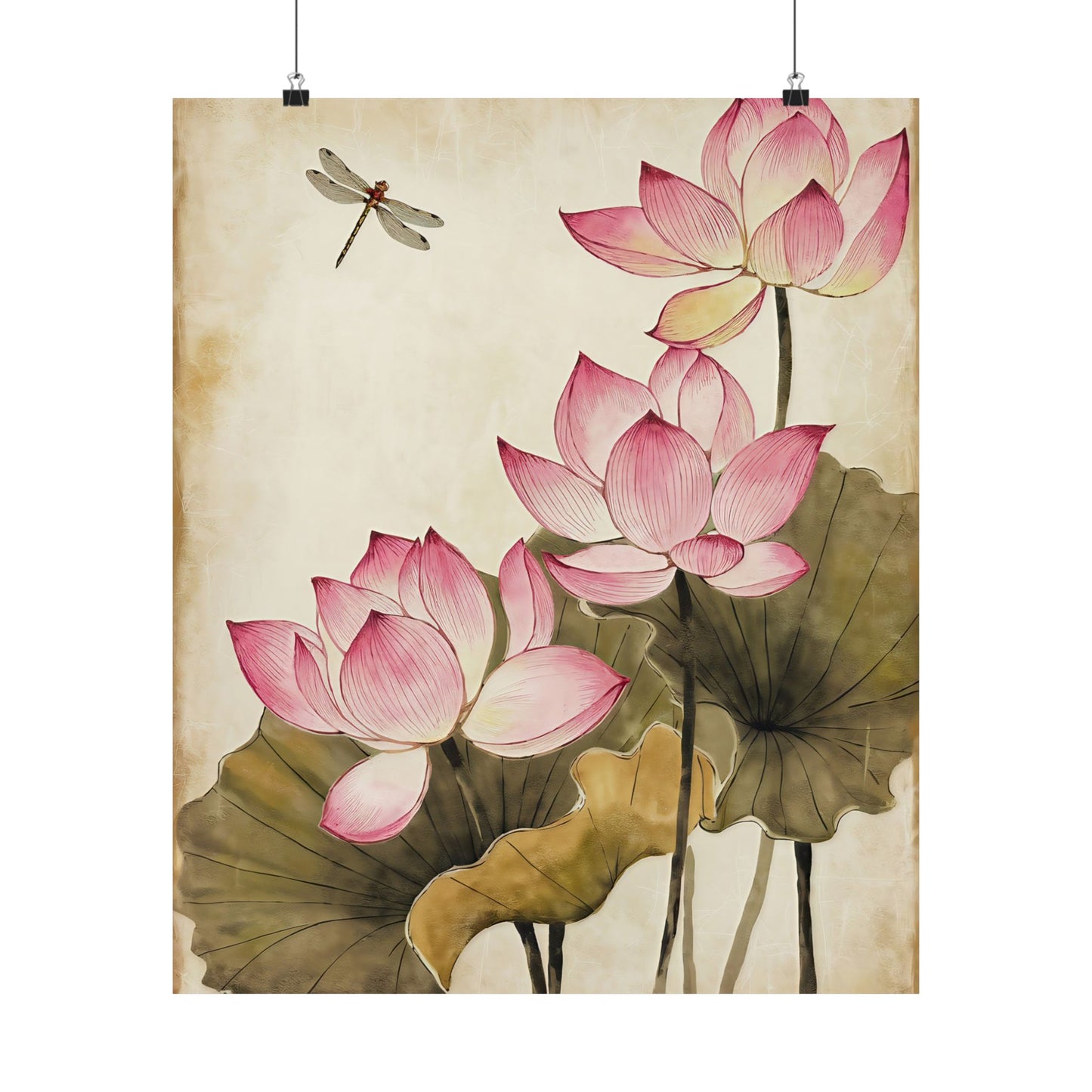 Pink Flowers With Dragonfly Poster