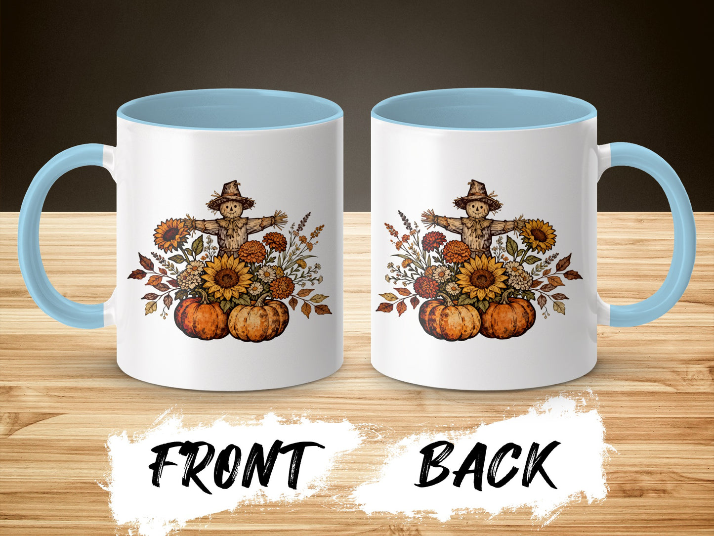 Fall Scarecrow with Pumpkins and Sunflowers Mug