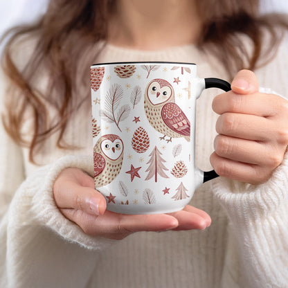 Festive Owl and Pinecone Design Ceramic Mug for Gifting