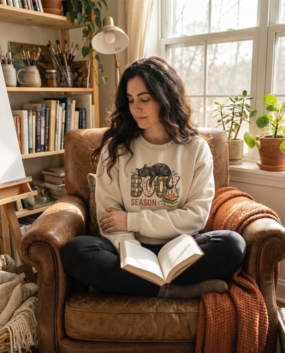 Book Season Black Cat Sweatshirt Unisex Cozy Reading Gift