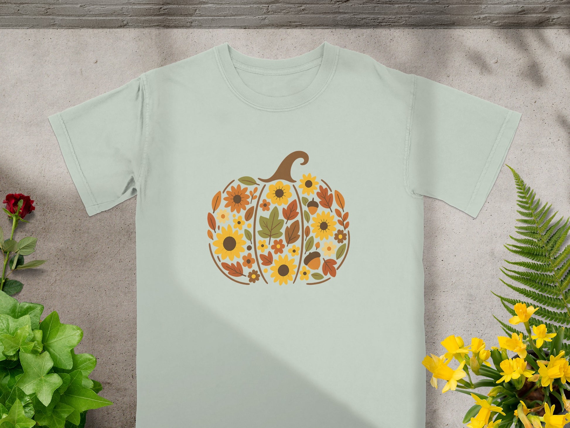 Floral Pumpkin Graphic T-Shirt Autumn Design Product Type