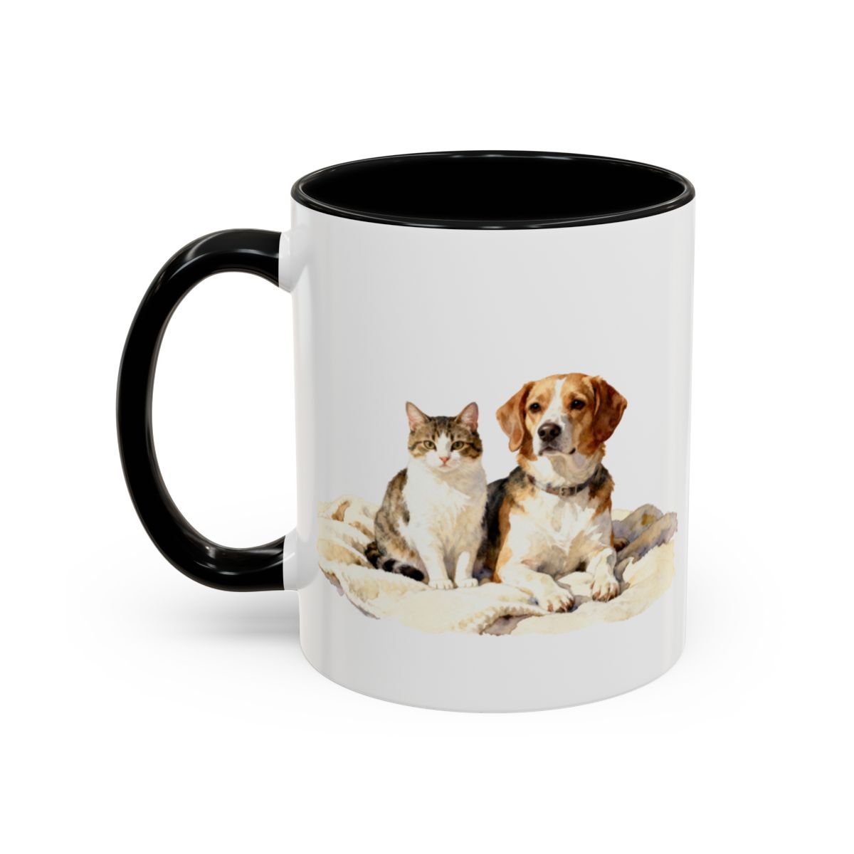 Cute Cat and Dog Sitting Together Ceramic Mug product