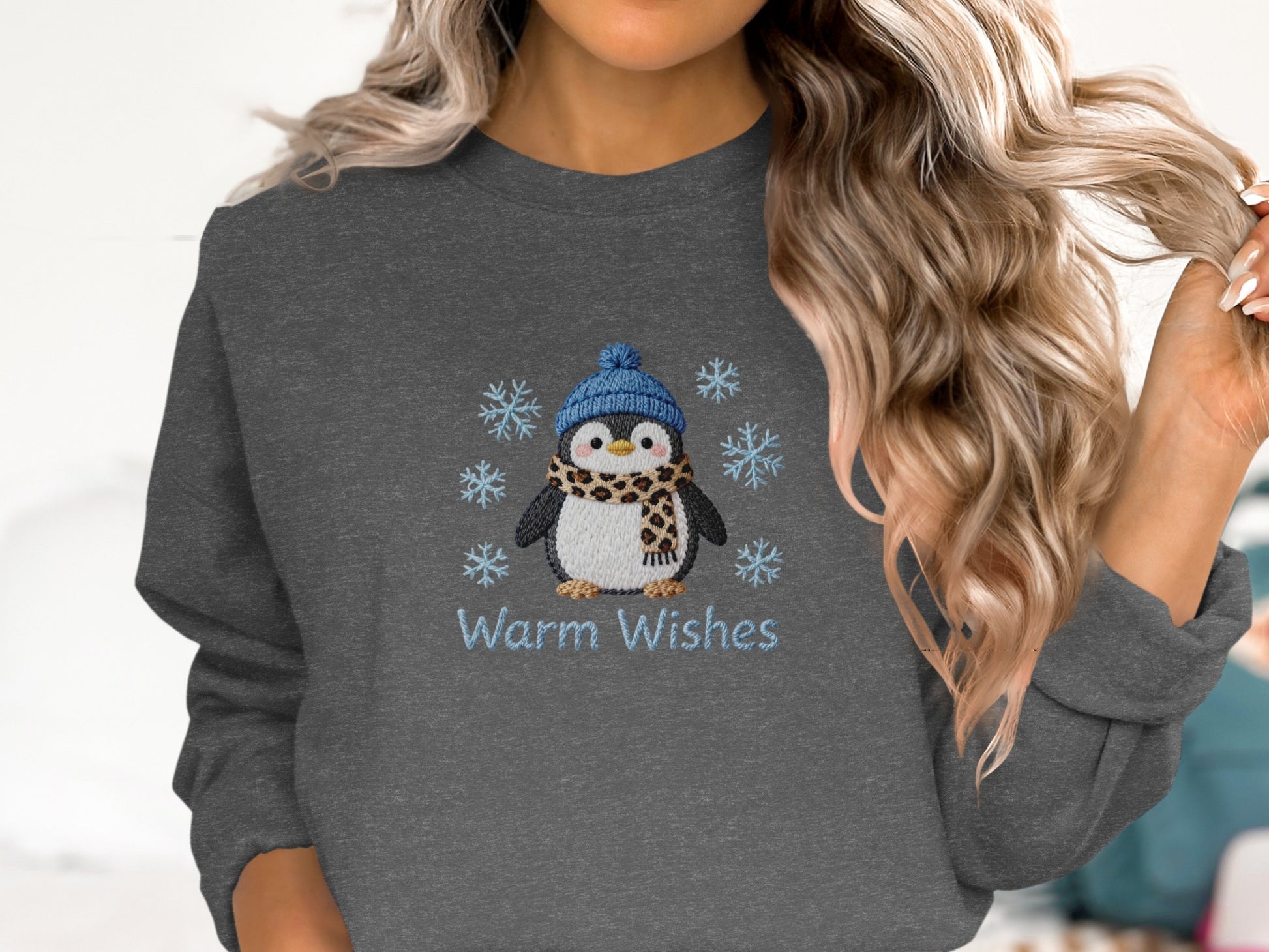 Warm Wishes Penguin Embroidered Sweatshirt