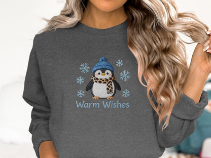 Warm Wishes Penguin Embroidered Sweatshirt