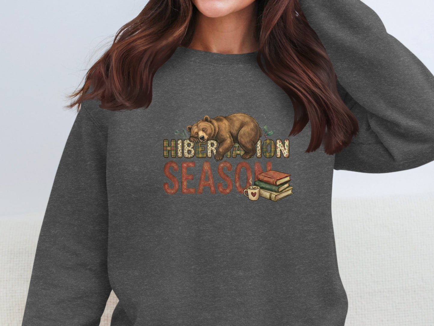 Hibernation Season Bear with Coffee and Books Sweatshirt