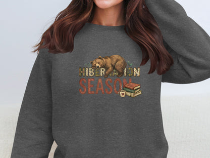Hibernation Season Bear with Coffee and Books Sweatshirt