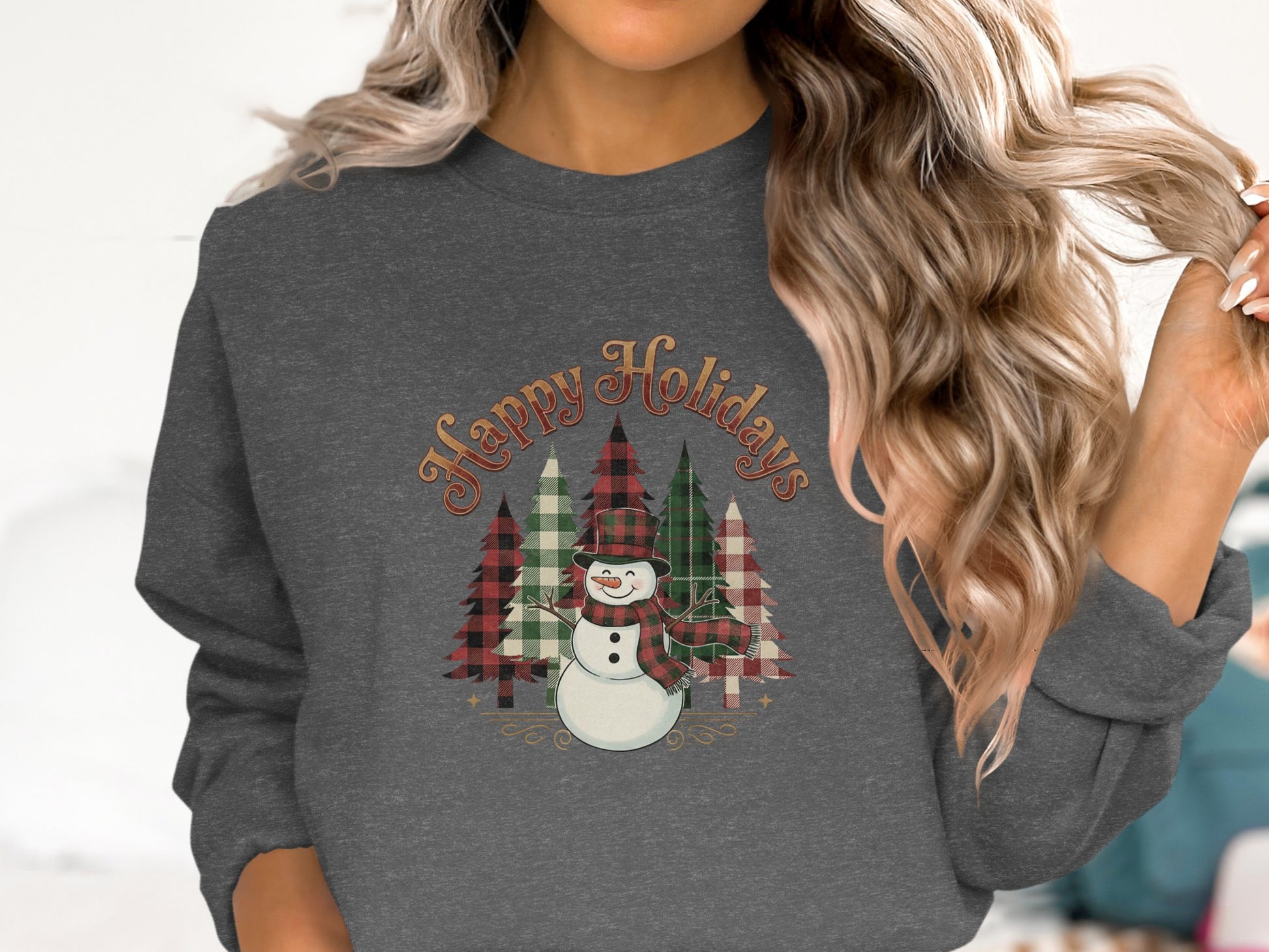 Happy Holidays Snowman with Trees Graphic Shirt
