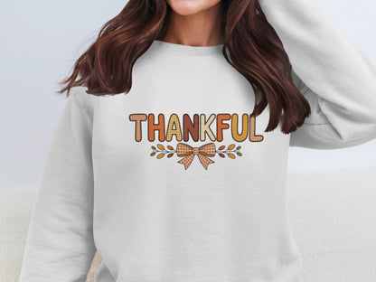 Thankful Graphic Sweatshirt with Festive Bow Design