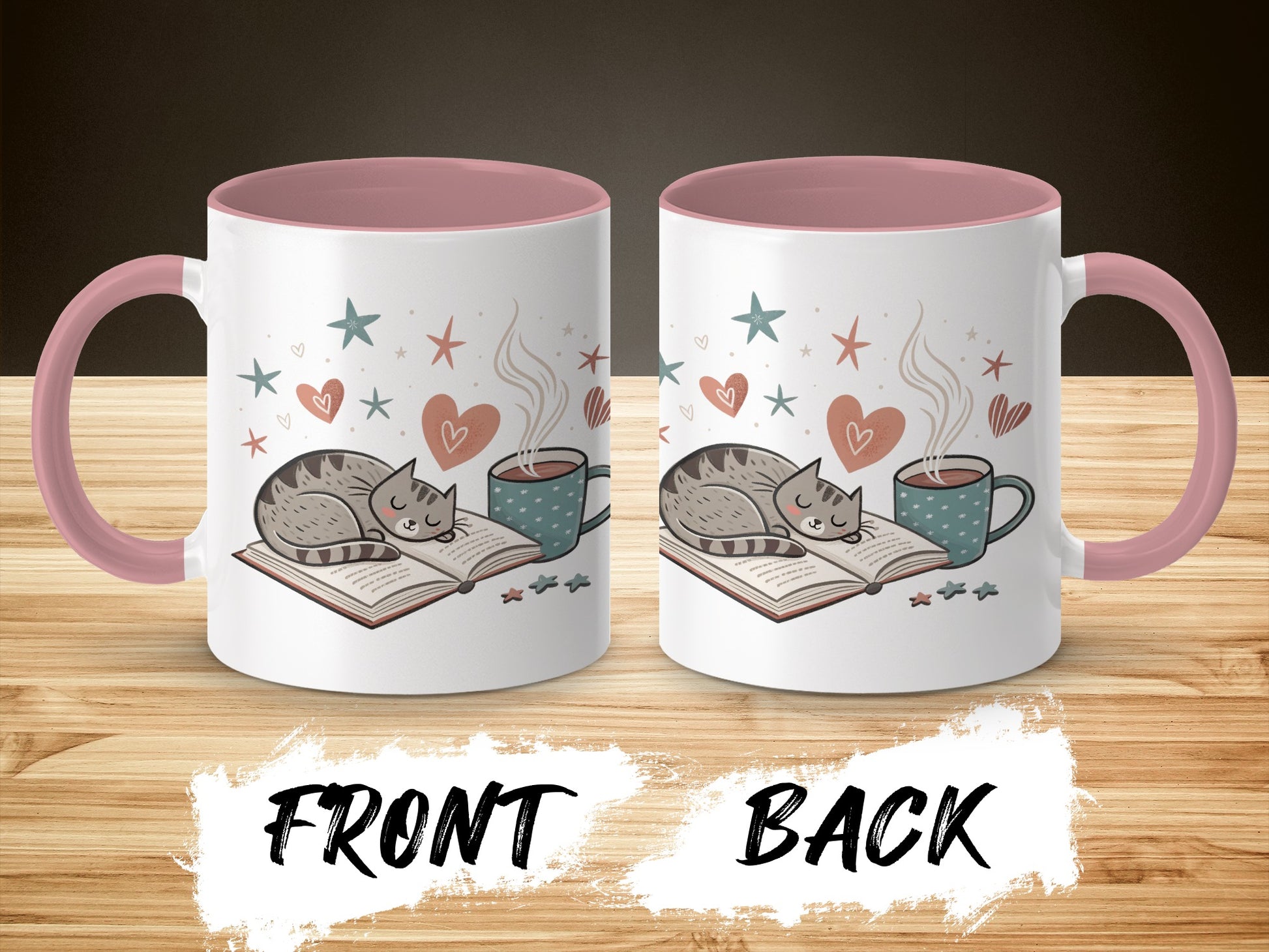 Cozy Cat with Coffee and Book Design Mug