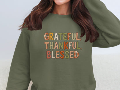Grateful Thankful Blessed Lettered Sweatshirt