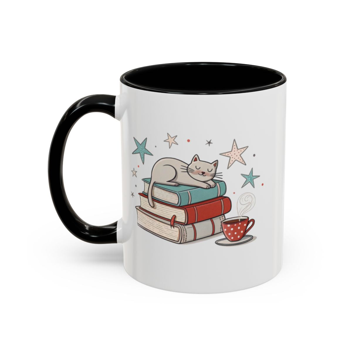 Cat on Books with Stars and Coffee Mug product