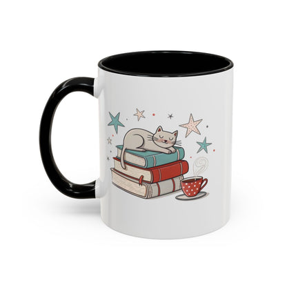 Cat on Books with Stars and Coffee Mug product