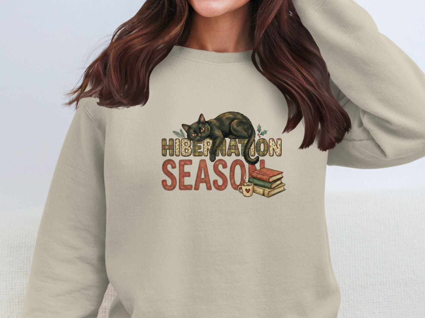 Hibernation Season Cat Graphic Sweatshirt