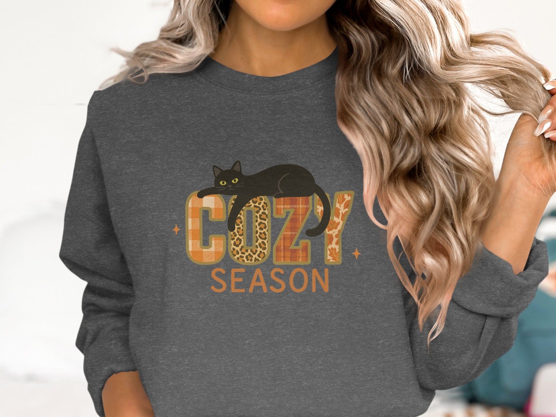 Cozy Season Black Cat Themed Sweatshirt