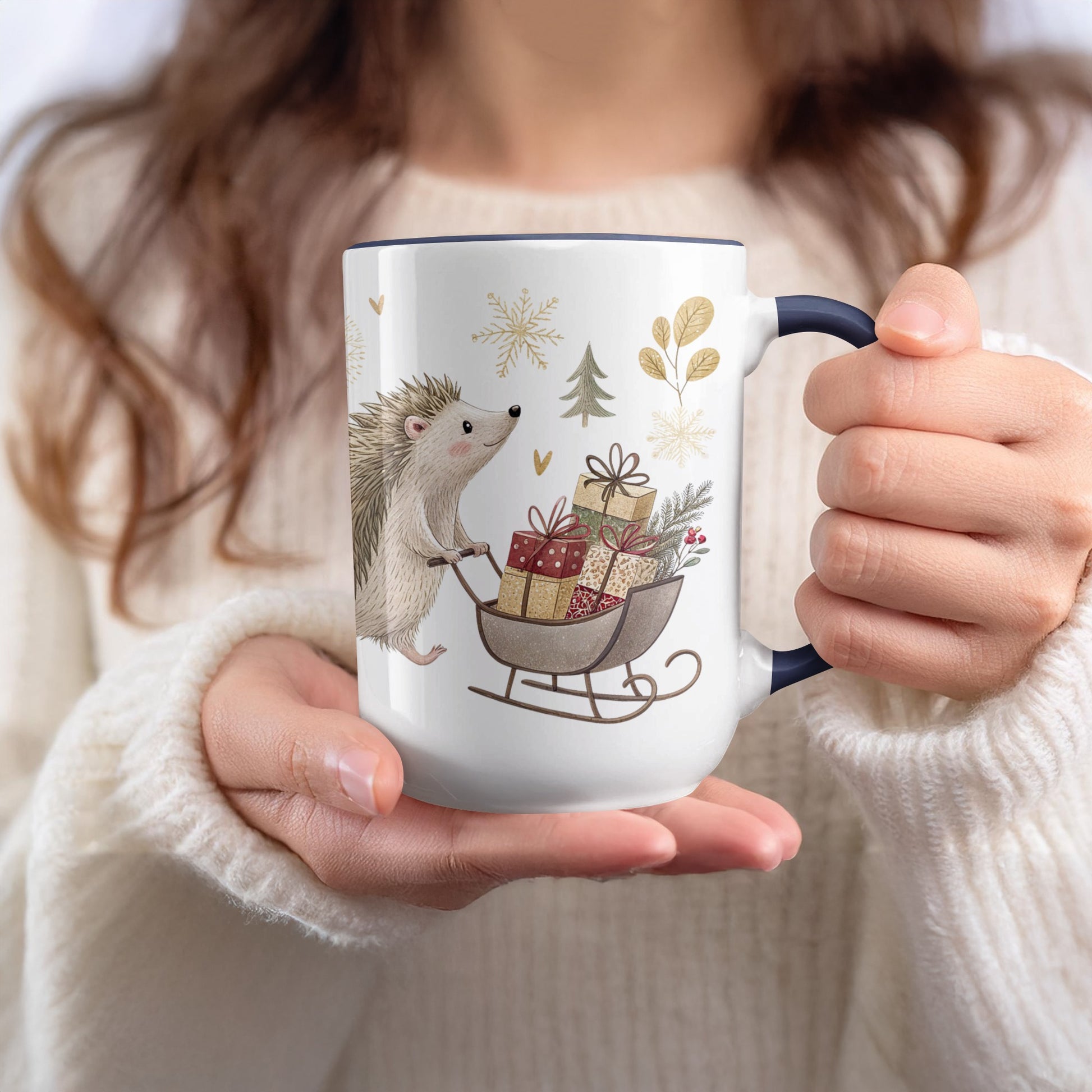 Festive Hedgehog Sleigh Design Coffee Mug