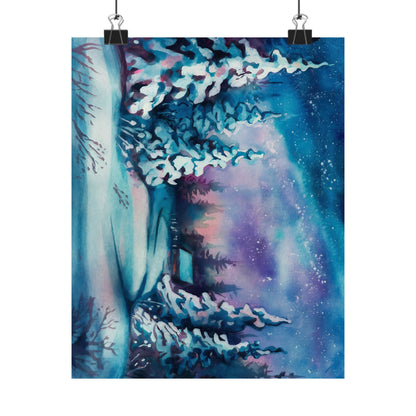 Winter Cabin Watercolor Poster