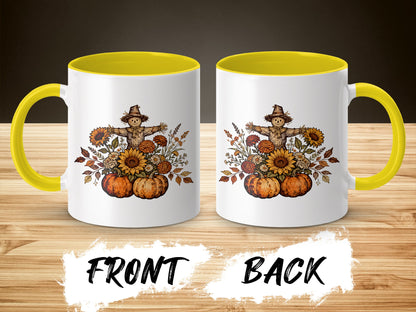 Scarecrow and Sunflowers Artwork Mug with Yellow Handle