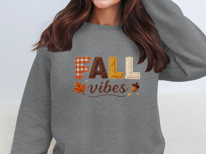 Fall Vibes Embroidered Sweatshirt Long Sleeve Top
