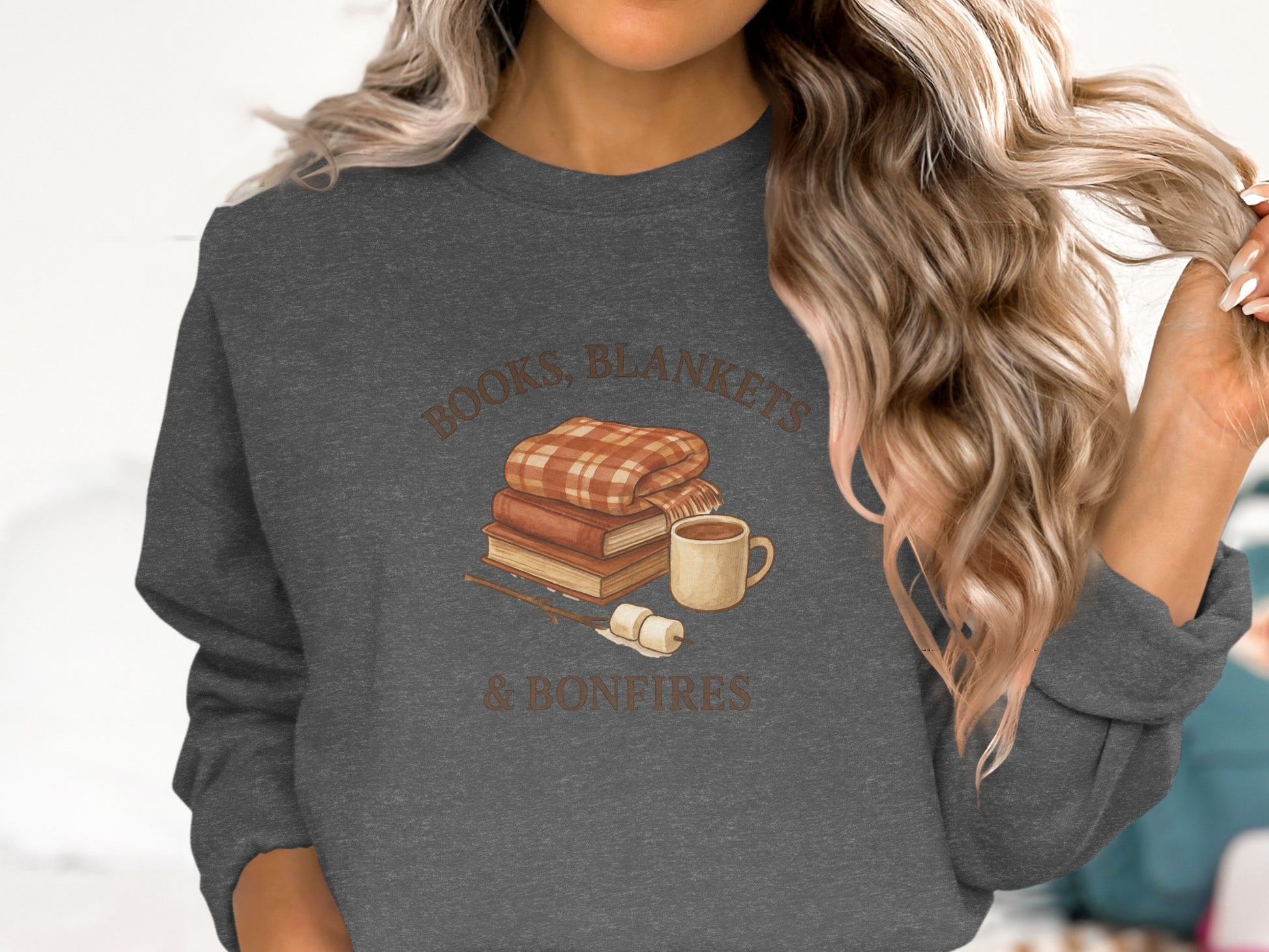 Cozy Books Blankets and Bonfires Graphic Sweatshirt