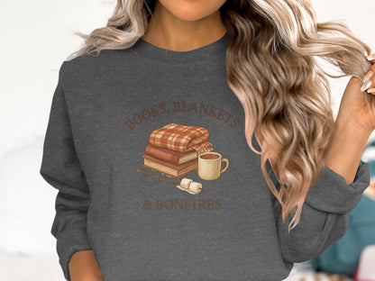 Cozy Books Blankets and Bonfires Graphic Sweatshirt