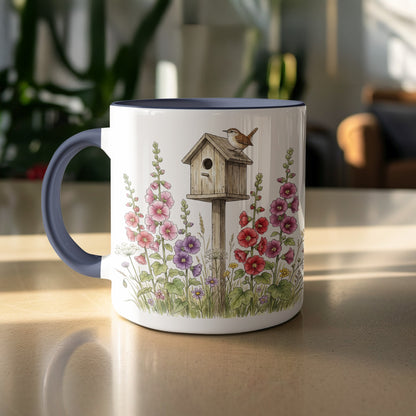 Birdhouse and Flowers Design Mug