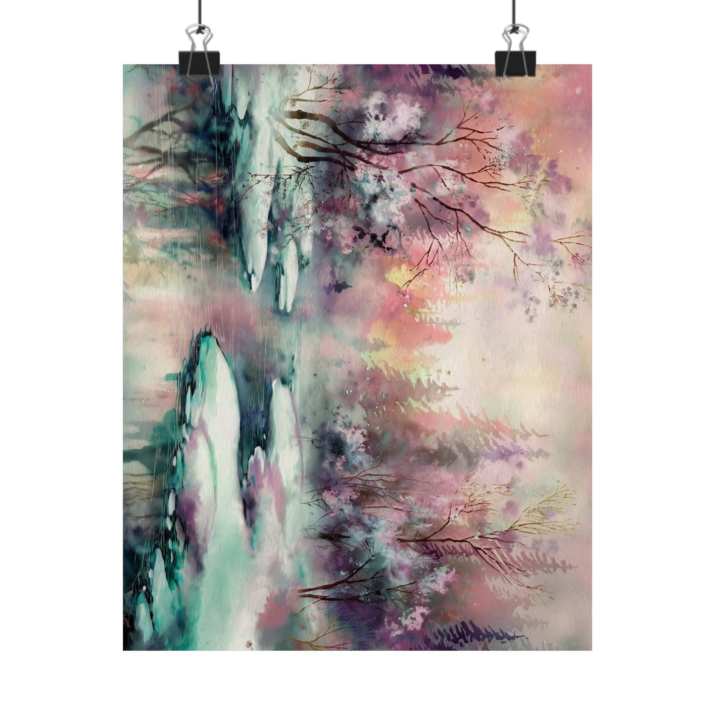 Winter Forest Stream Watercolor Poster