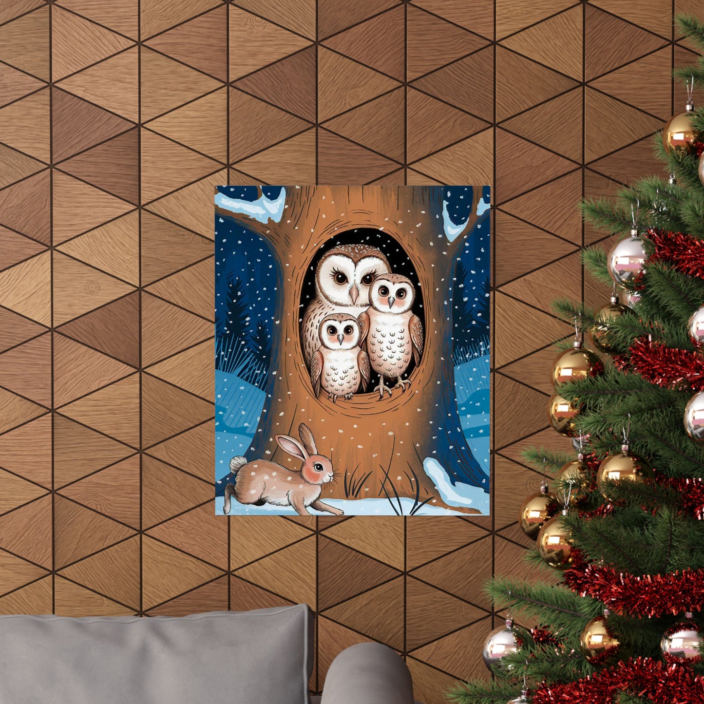 Owl Family In Tree Poster