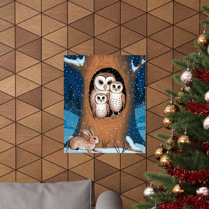 Owl Family In Tree Poster
